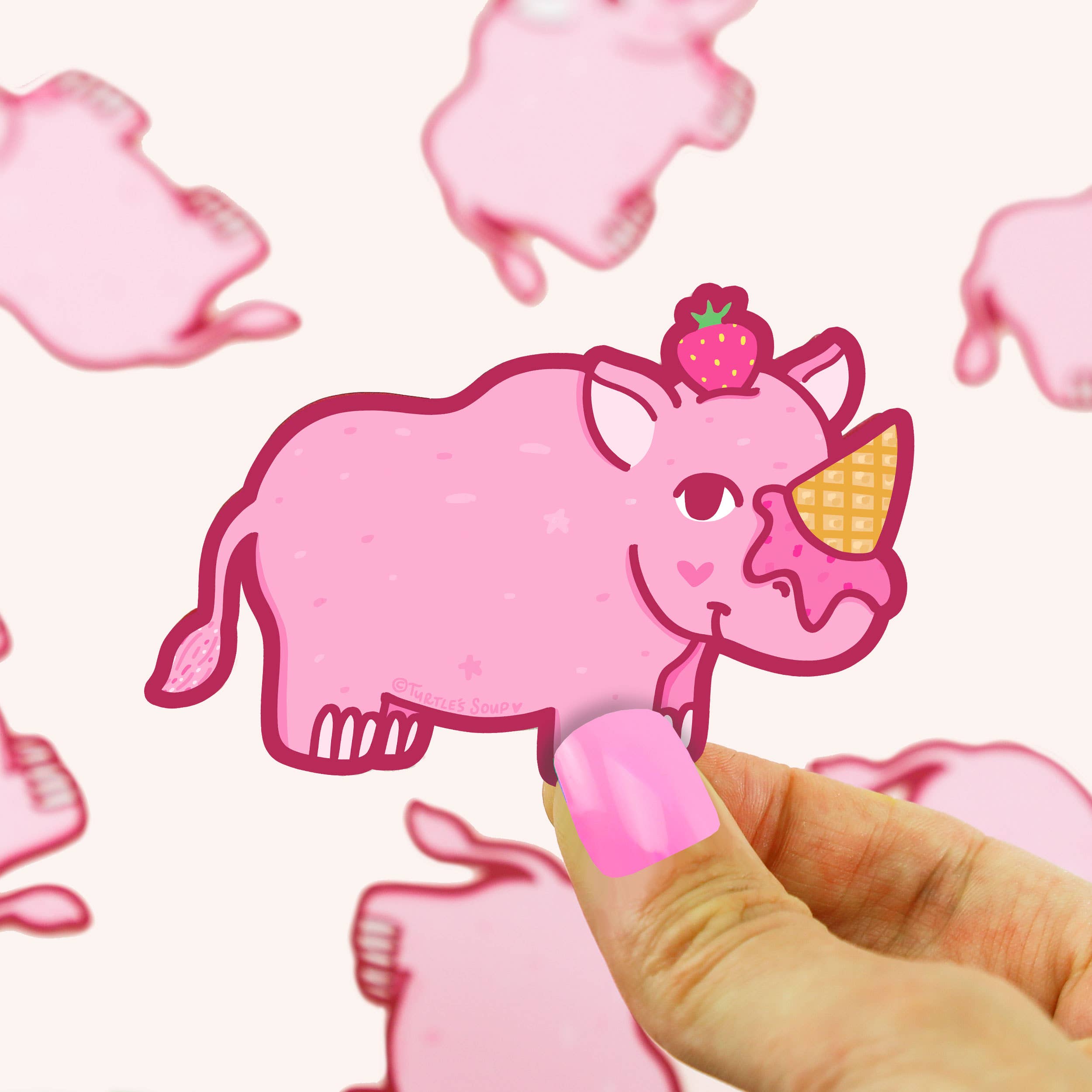 Strawberry Rhino Ice Cream Treat Vinyl Sticker