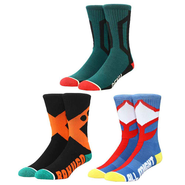 My Hero Academia Hero Deku, Bakugo & All Might 3 Pack Crew Socks