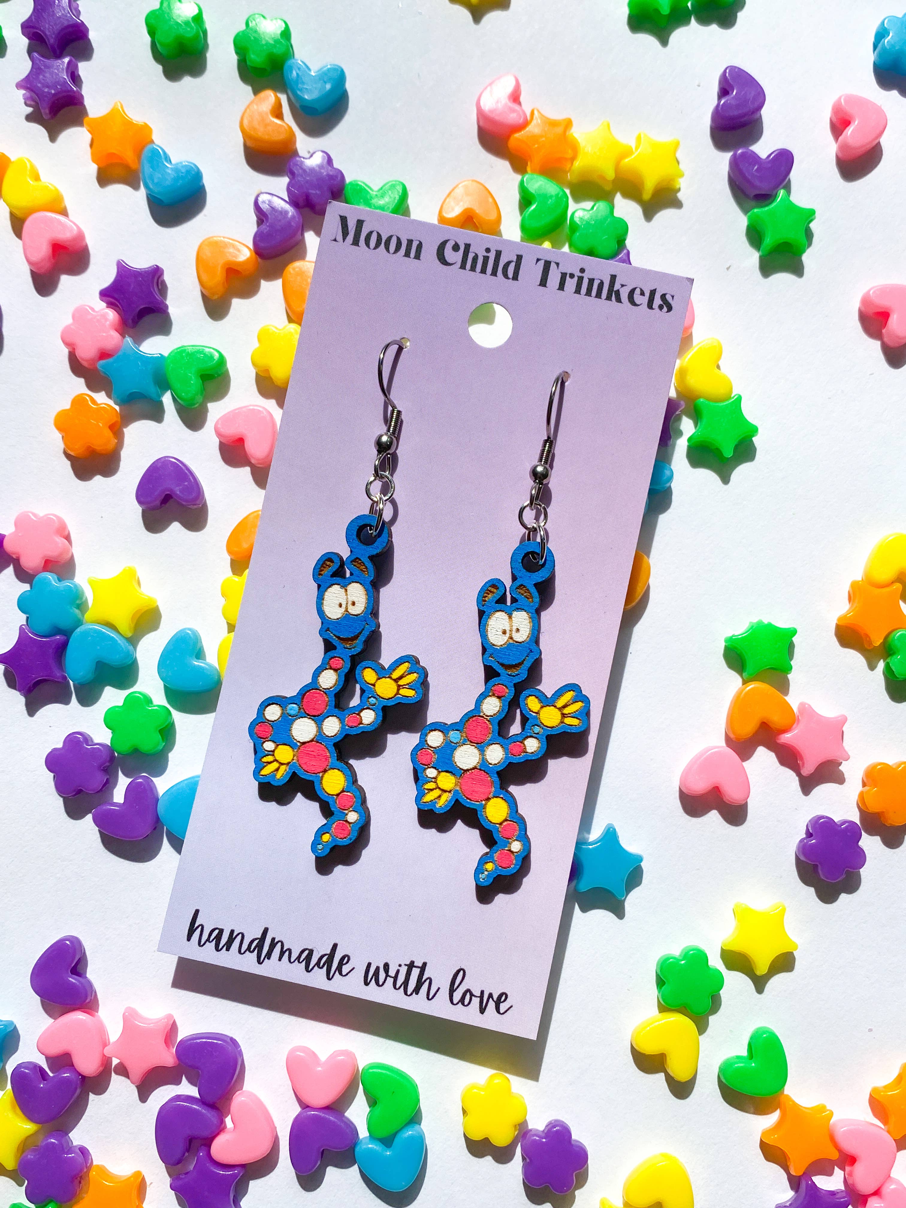 Jurassic Park Mr DNA Hand Painted Wood Dangle Earrings