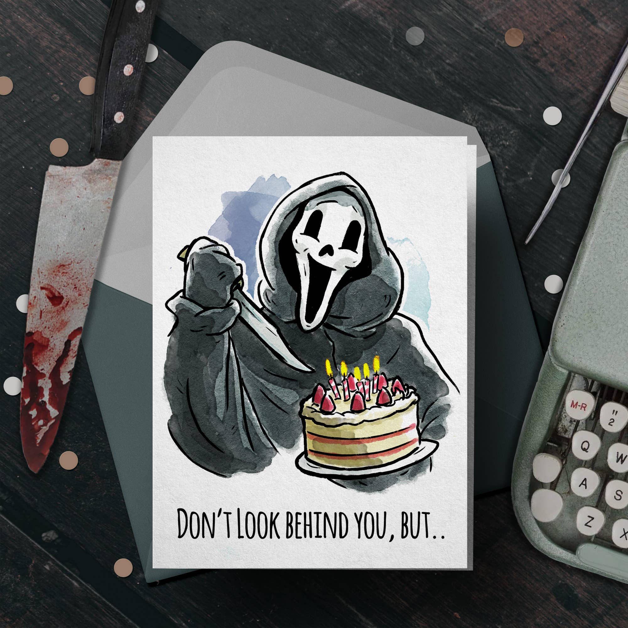 "Don't Look..." - Masked Horror Halloween Birthday Card