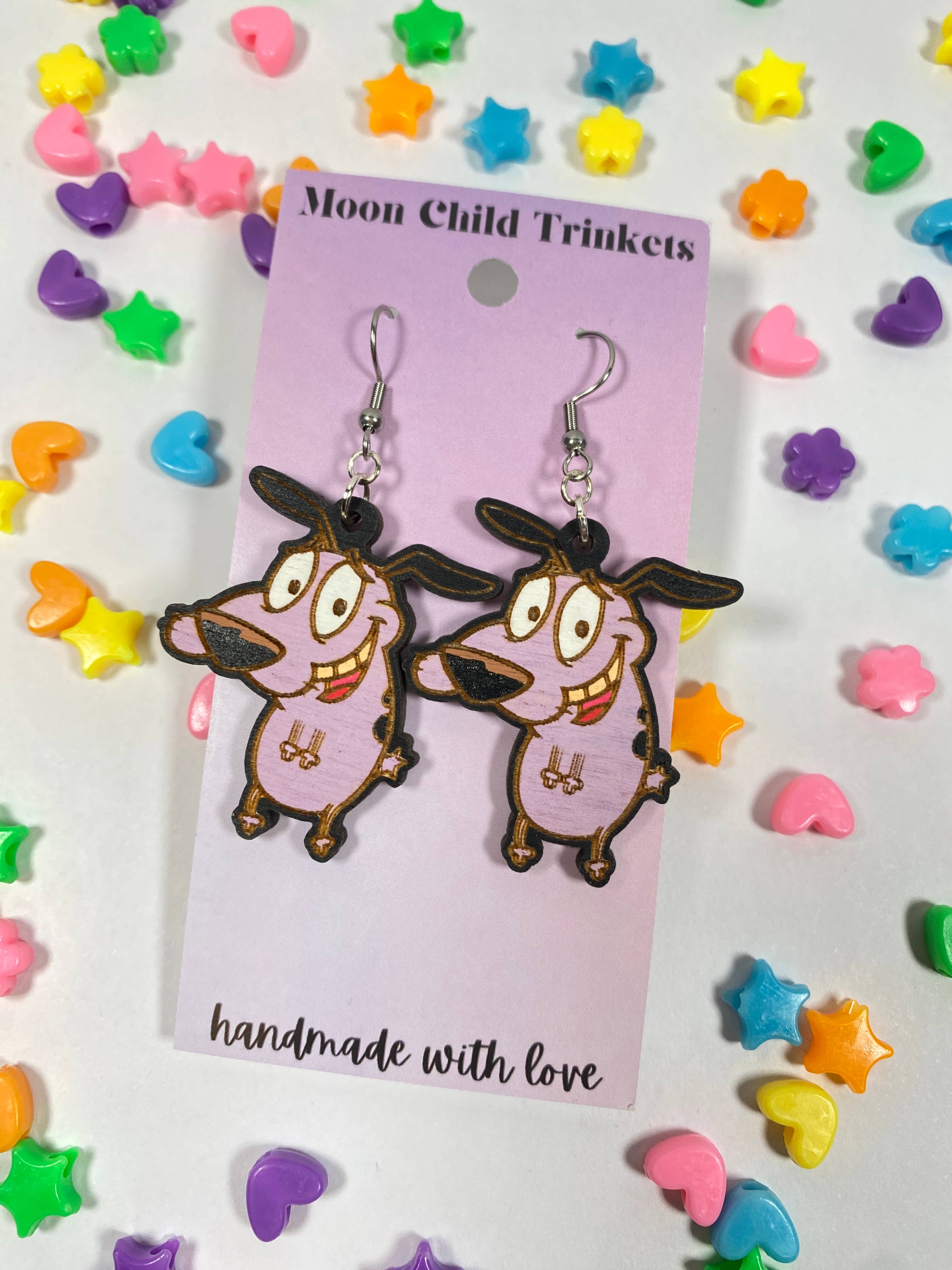 Cartoon Purple Dog Hand Painted Wood Dangles Earrings