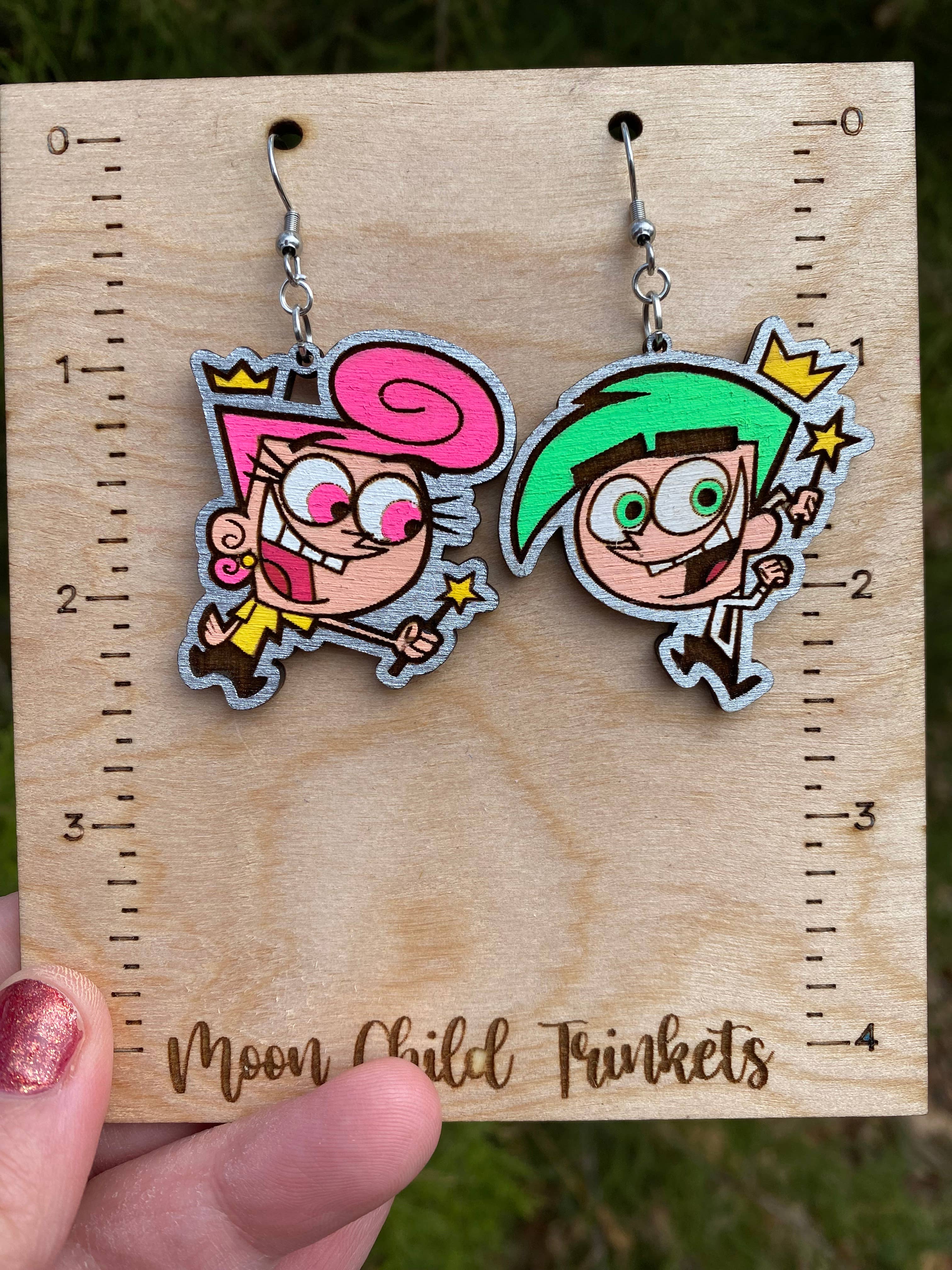 Fairly Odd Parents Cosmo & Wanda Hand Painted Wood Earrings