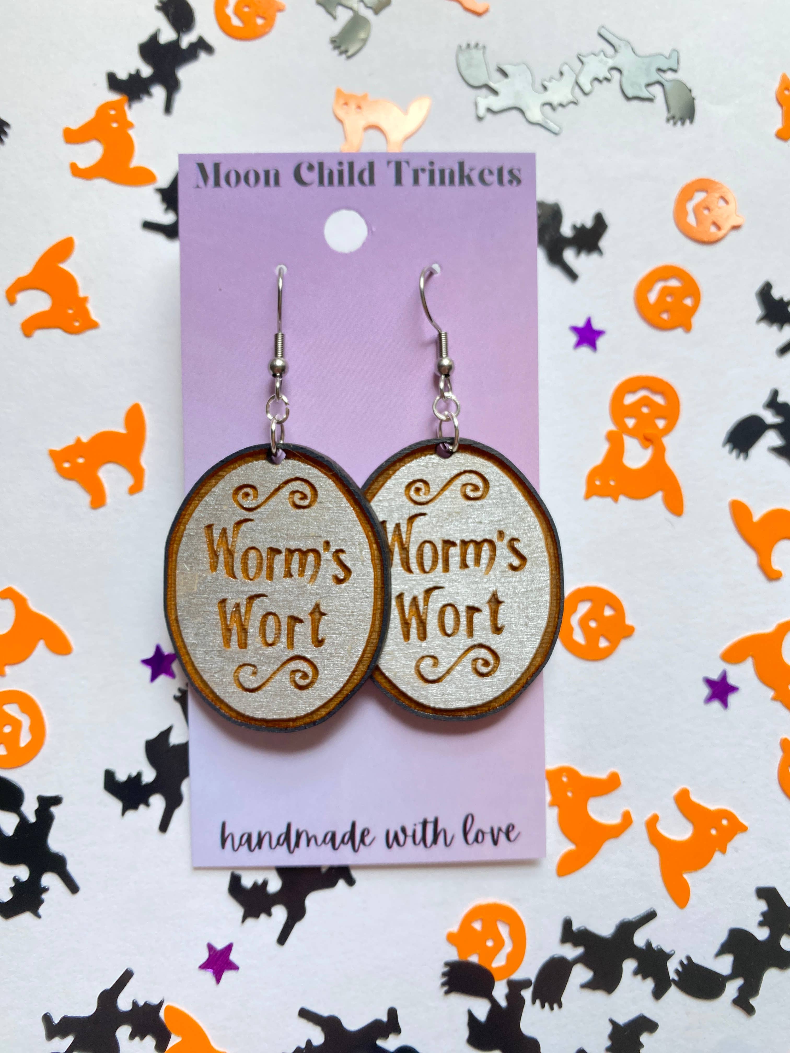 NBC Worms Wort Hand Painted Wood Dangle Earrings