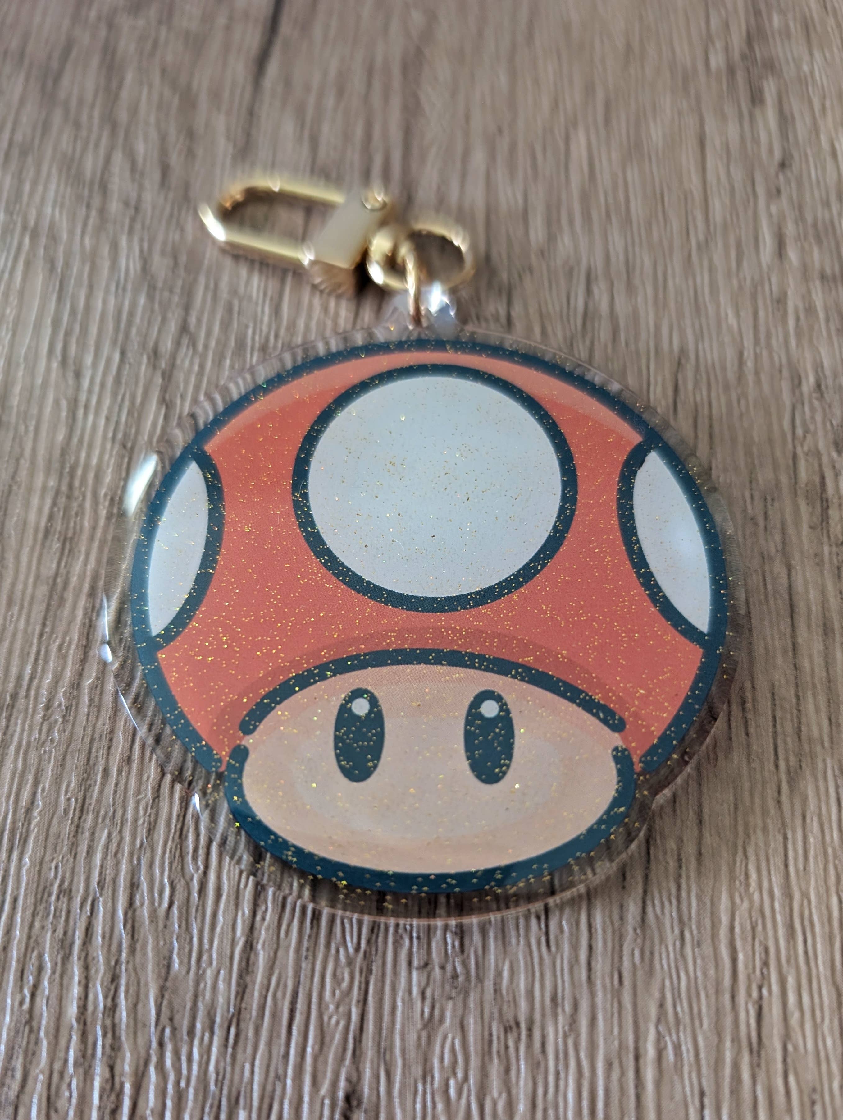 Mario Mushroom - Nintendo Game Glitter Charm Keychain