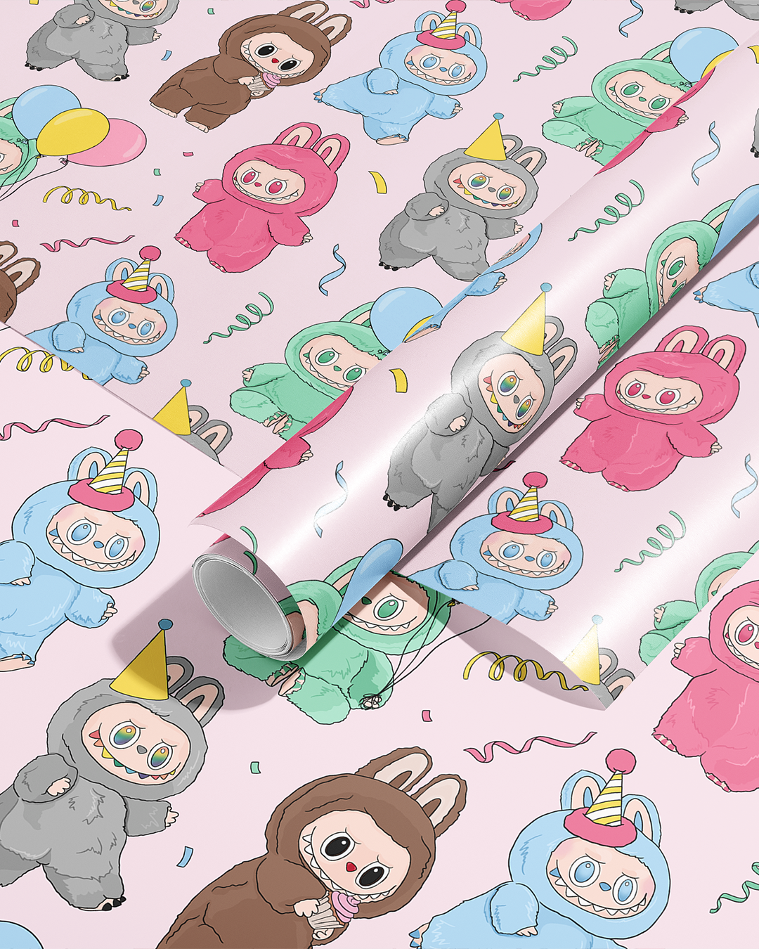 Big Into Party Energy, Lbubu, Lafufu Birthday Wrapping Paper
