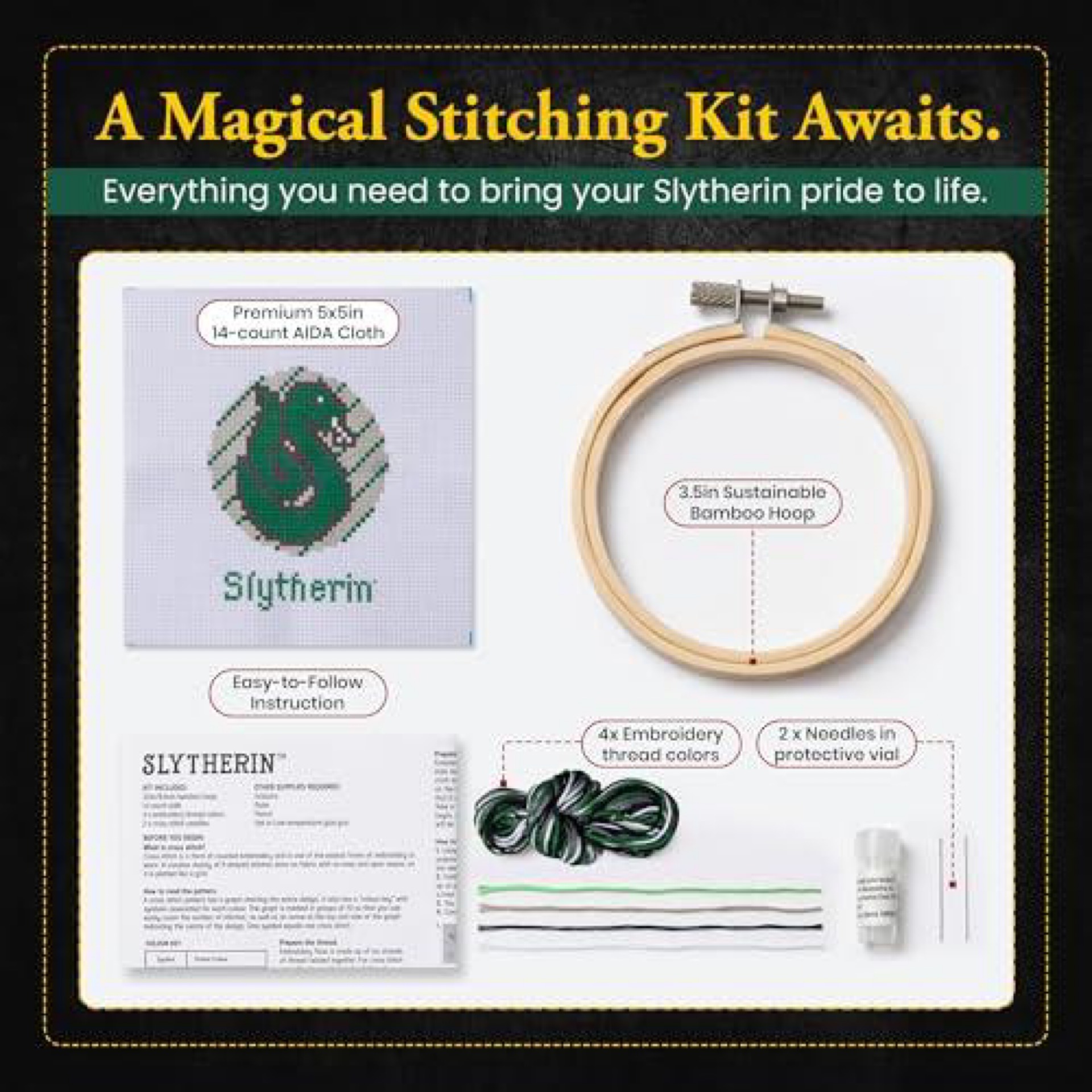Aquarius Harry Potter Slytherin Cross Stitch Kit