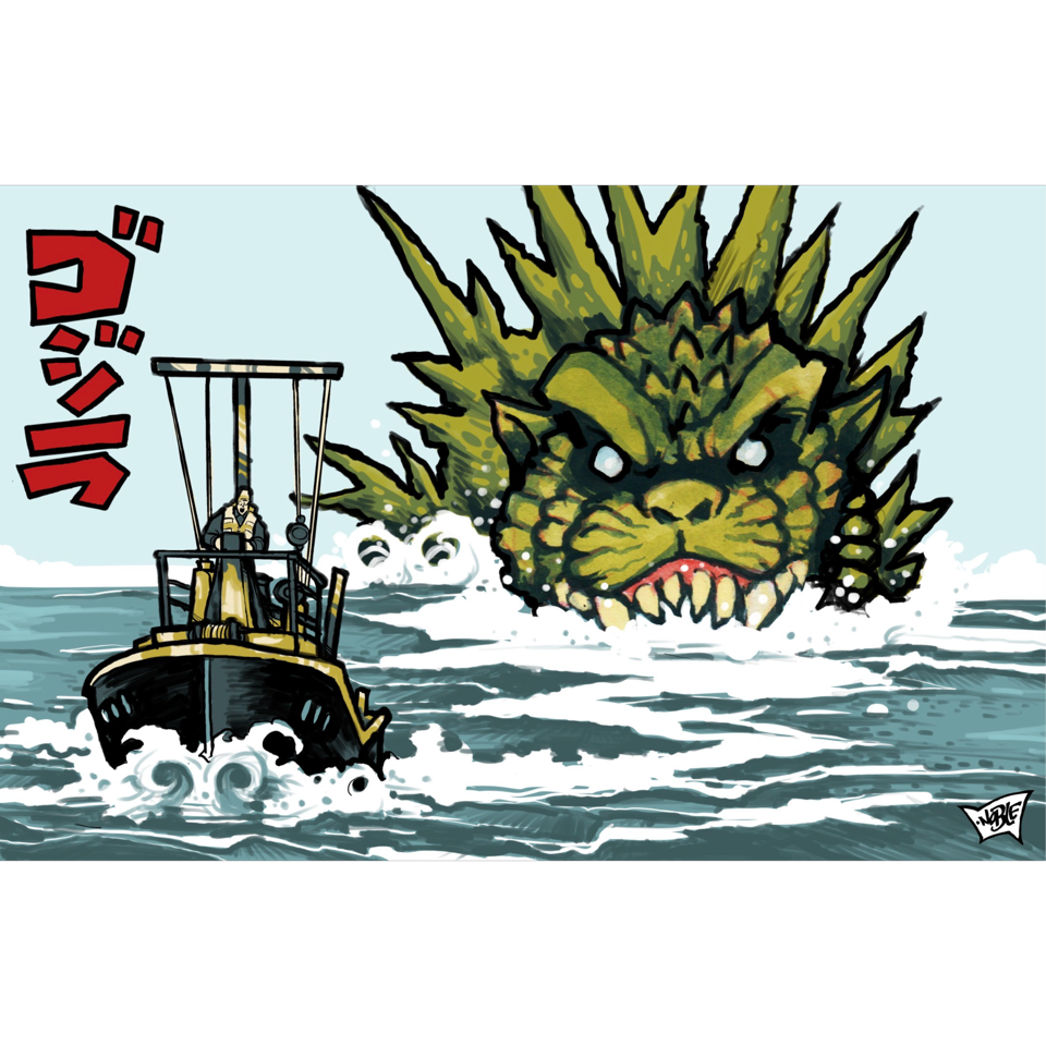 Godzilla Swimming Print